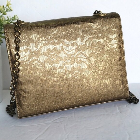 Escada Gold Python Snakeskin Lace Crossbody Bag / Luxury Handbag - Picture 4 of 16